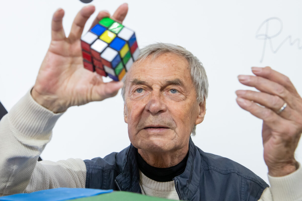 Erno Rubik, inventor of the Rubik's Cube, at the International Toy Fair in Germany.