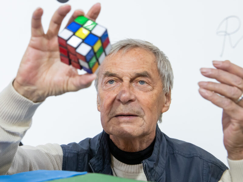 Erno Rubik, inventor of the Rubik's Cube, at the International Toy Fair in Germany.