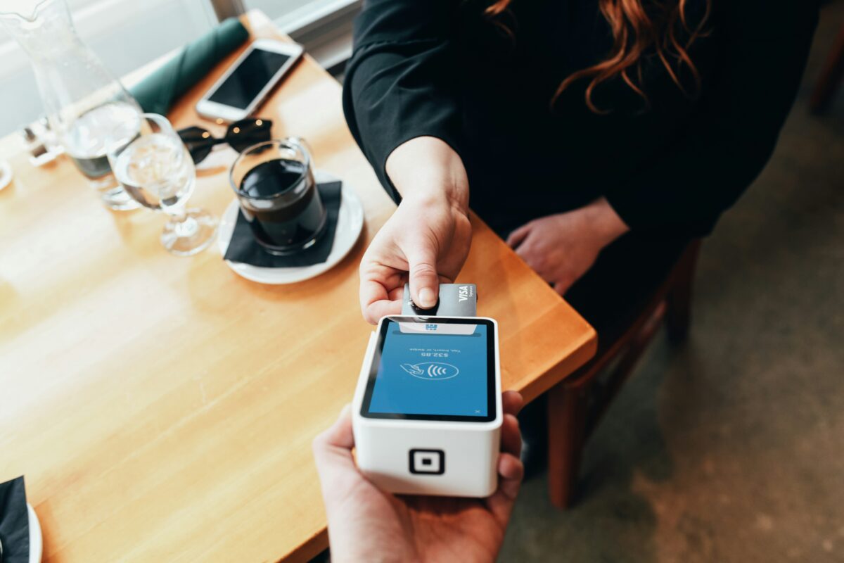Paying a restaurant bill.