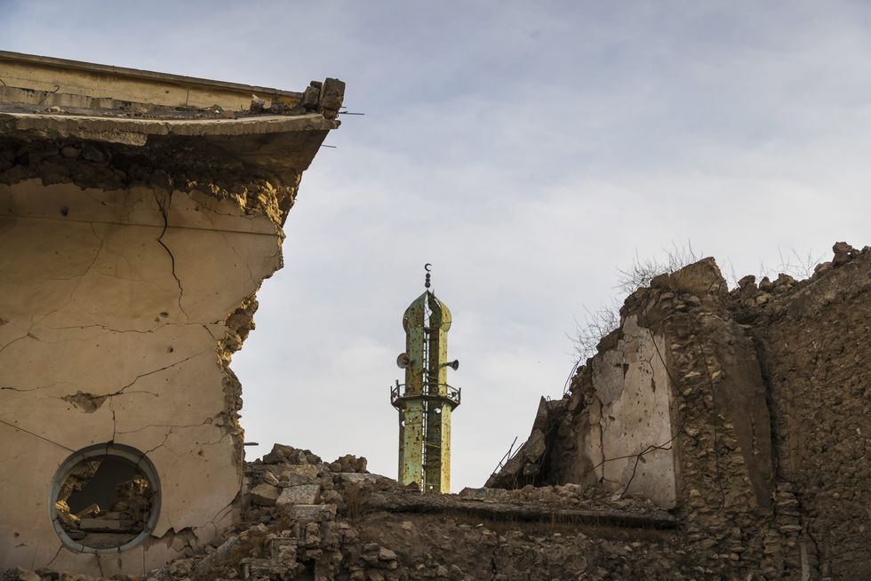 A minaret stands amid the ruins of a Syriac Catholic church in Mosul’s Old City
