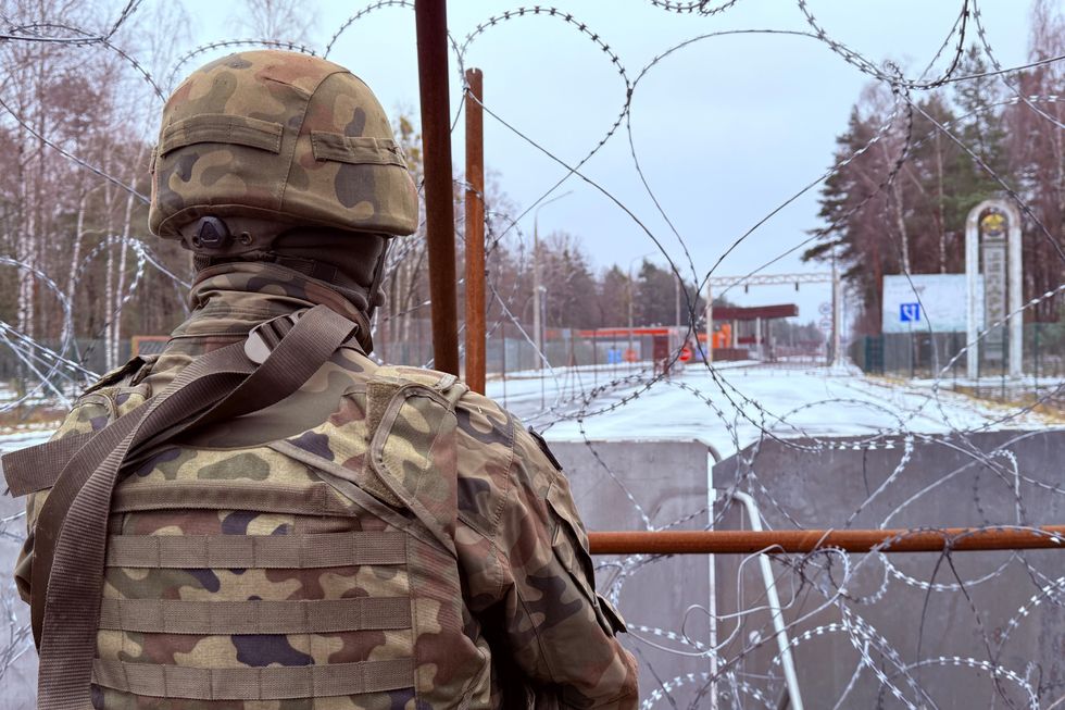 A soldier on the border with Belarus.