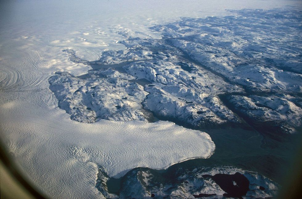 Aerial view of the Greenland ice sheet.