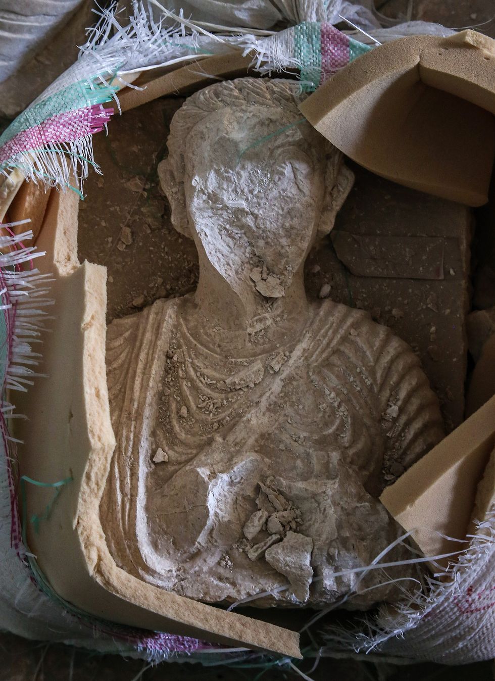 Ancient statues damaged and vandalised by the ISIS terrorist group, in the National Museum of Palmyra.
