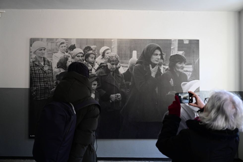 At an WWII exhibition in Auschwitz, Poland, on Jan. 17