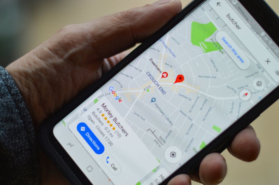 Finding a route using Google Maps on a smartphone.