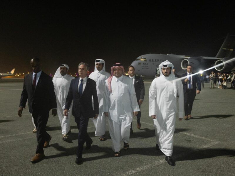 Handout photo shows Secretary of State Antony J. Blinken arrives in Doha, Qatar on Tuesday, August 20, 2024