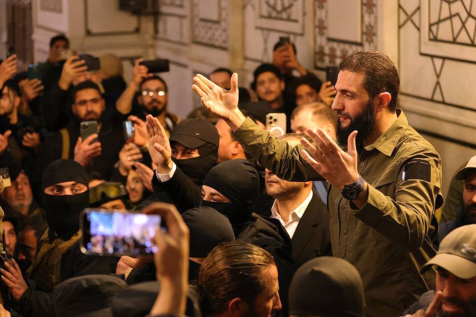 HTS (Hayaat Tahrir Al Sham) leader Ahmed Al-Shara, also known as Abu Muhammad Al-Jolani, commander in the operations department of the Syrian armed opposition delivering a speech inside the Great Umayyad Mosque
