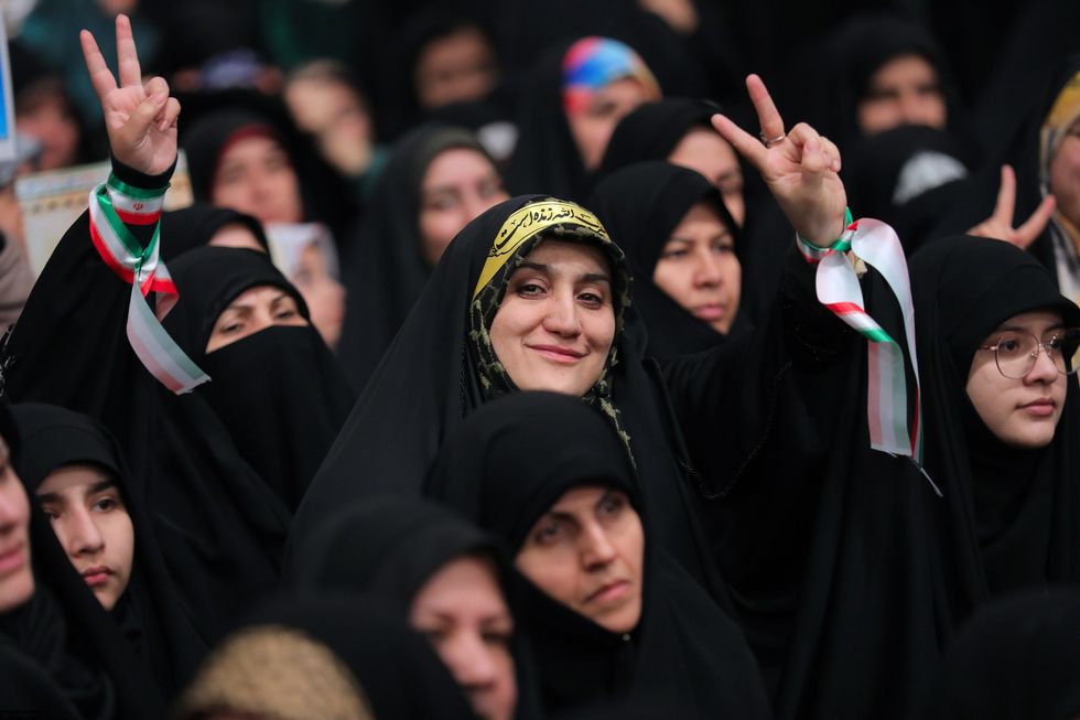 Iranian women attend a gathering with the Iranian Supreme Leader, Ali Khamenei, in Tehran.