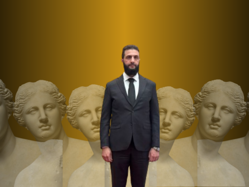 montage of Al-Sharaa and Venus bust