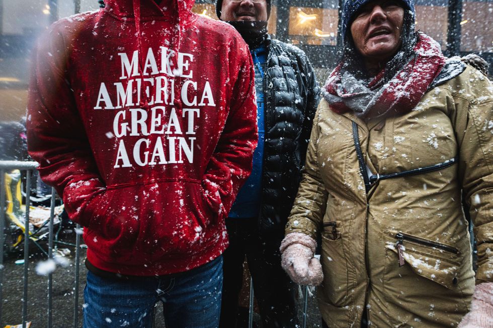 Photo of Trump supporters waiting in the cold at Washington's Capitol One Arena on Jan. 19.