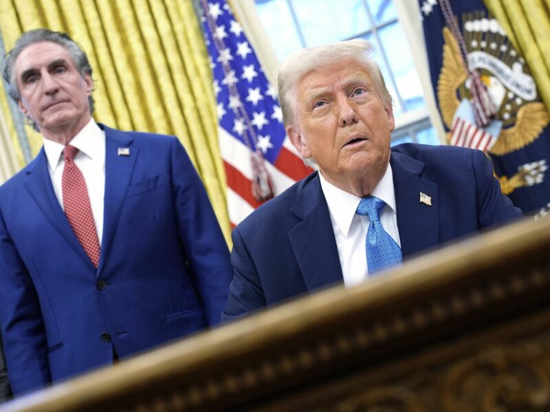 Photo of U.S. President Donald Trump and Interior Secretary Doug Burgum in the Oval Office of the White House in Washington on Jan. 31