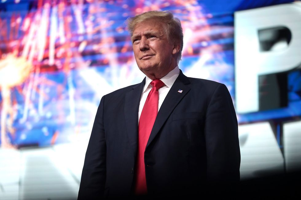 President of the United States Donald Trump speaking with attendees at the "Rally to Protect Our Elections" hosted by Turning Point Action at Arizona Federal Theatre in Phoenix, Arizona.