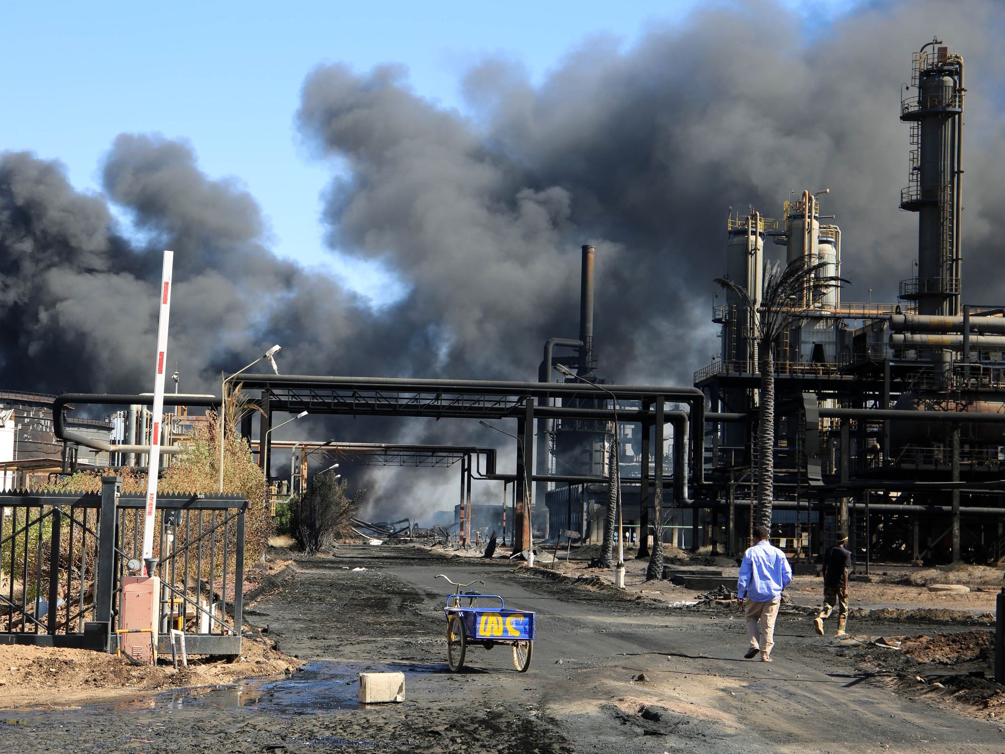 signs of destruction inflicted on the Khartoum Oil Refinery in Al-Jaili area, north of the Sudanese capital Khartoum.