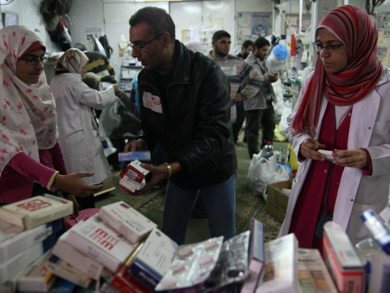 The pharmacy of a field hospital in a Mosque in Al-Tahrir.