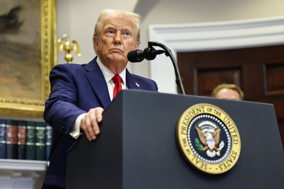 U.S. President Donald Trump gives remarks at White House on Jan. 21, 2025.