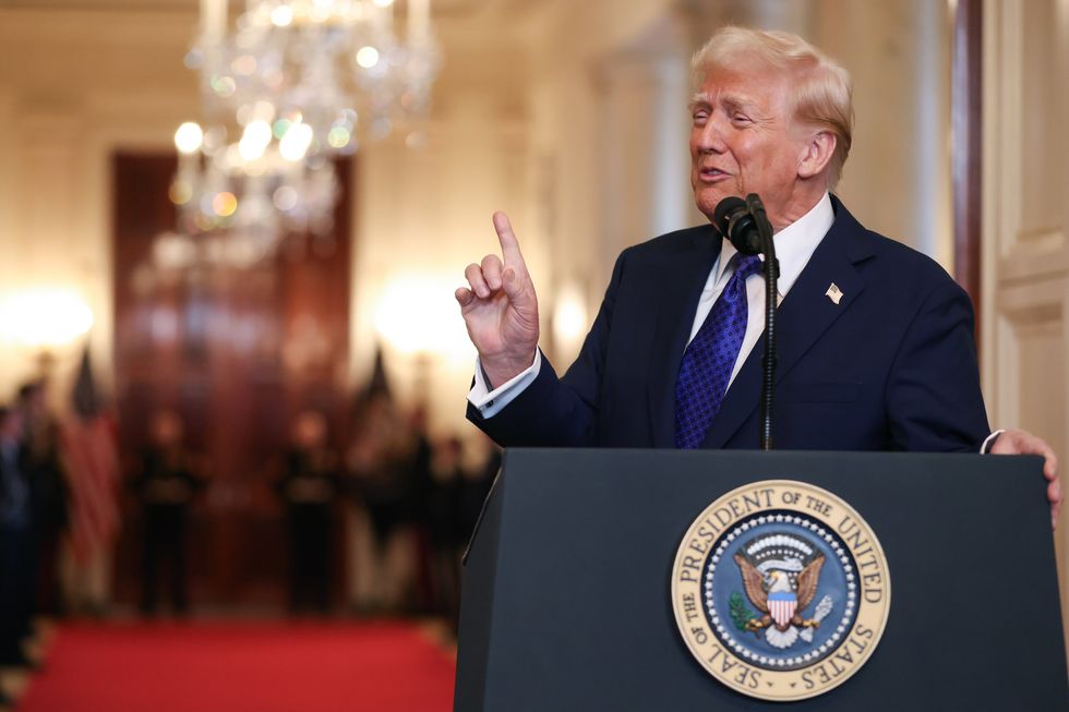 United States President Donald Trump speaks during an event in the East Room of the White House on January 29, 2025 in Washington, D.C.