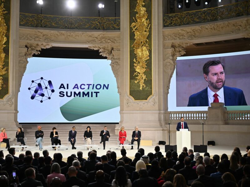 US Vice President JD Vance during the Artificial Intelligence (AI) Action Summit at the Grand Palais in Paris, France