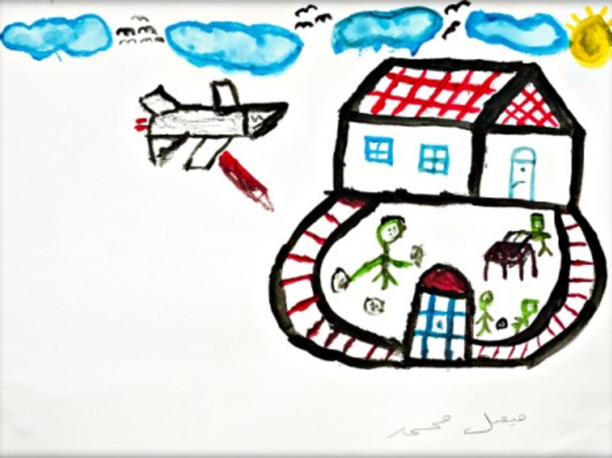 A 10-year-old Syrian boy's drawing showing life in his war-torn country.