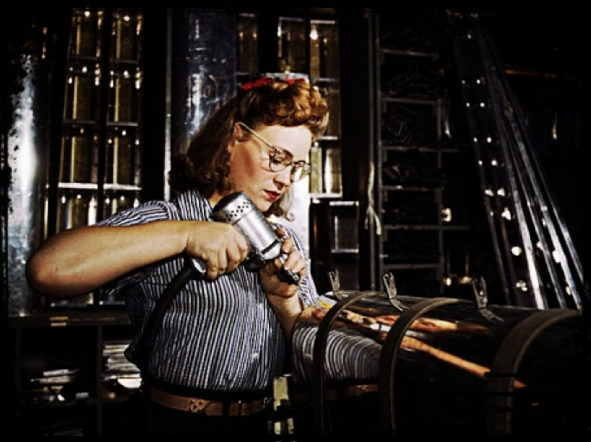 A 1942 photo of a worker at North American Aviation plant in California.
