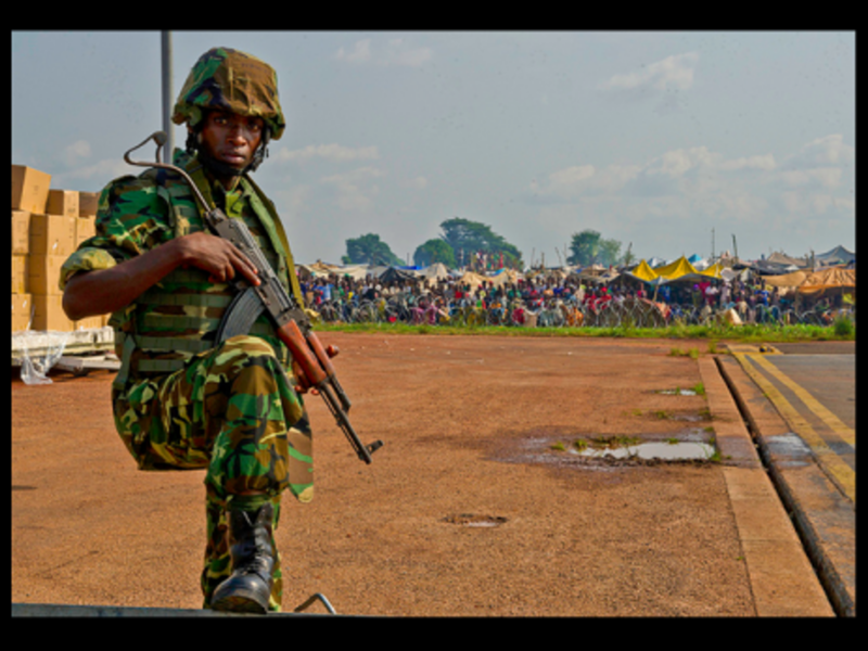 A Burundi soldier on the edge of Bangui airport