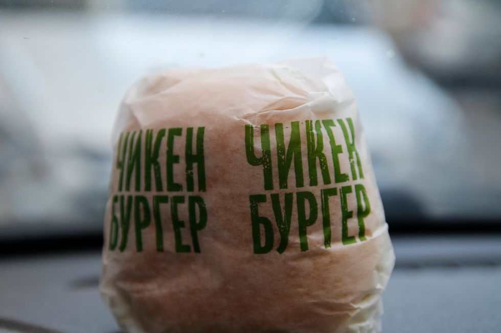 A chicken burger from the new McDonald's restaurant called ''Vkusno i Tochka'' in St. Petersburg, Russia. The new chain is seen by some as a symbol of the Kremlin's propaganda.