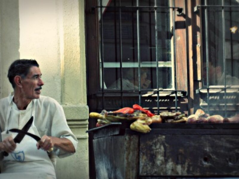 A "choripan" chef in Buenos Aires, Argentina