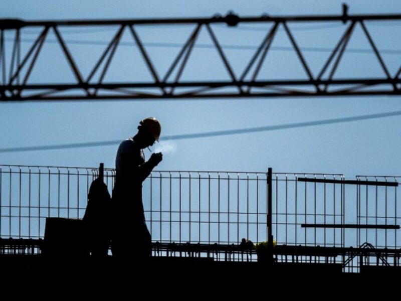 A construction worker in Gdansk, Poland — April 8, 2020