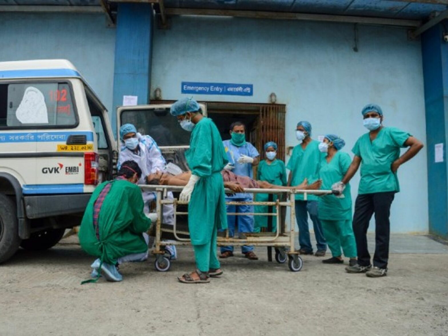 A critical COVID patient is taken to a COVID care hospital, in Kolkata, India, in April 2021.