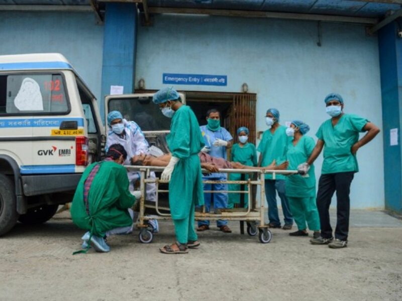 A critical COVID patient is taken to a COVID care hospital, in Kolkata, India, in April 2021.