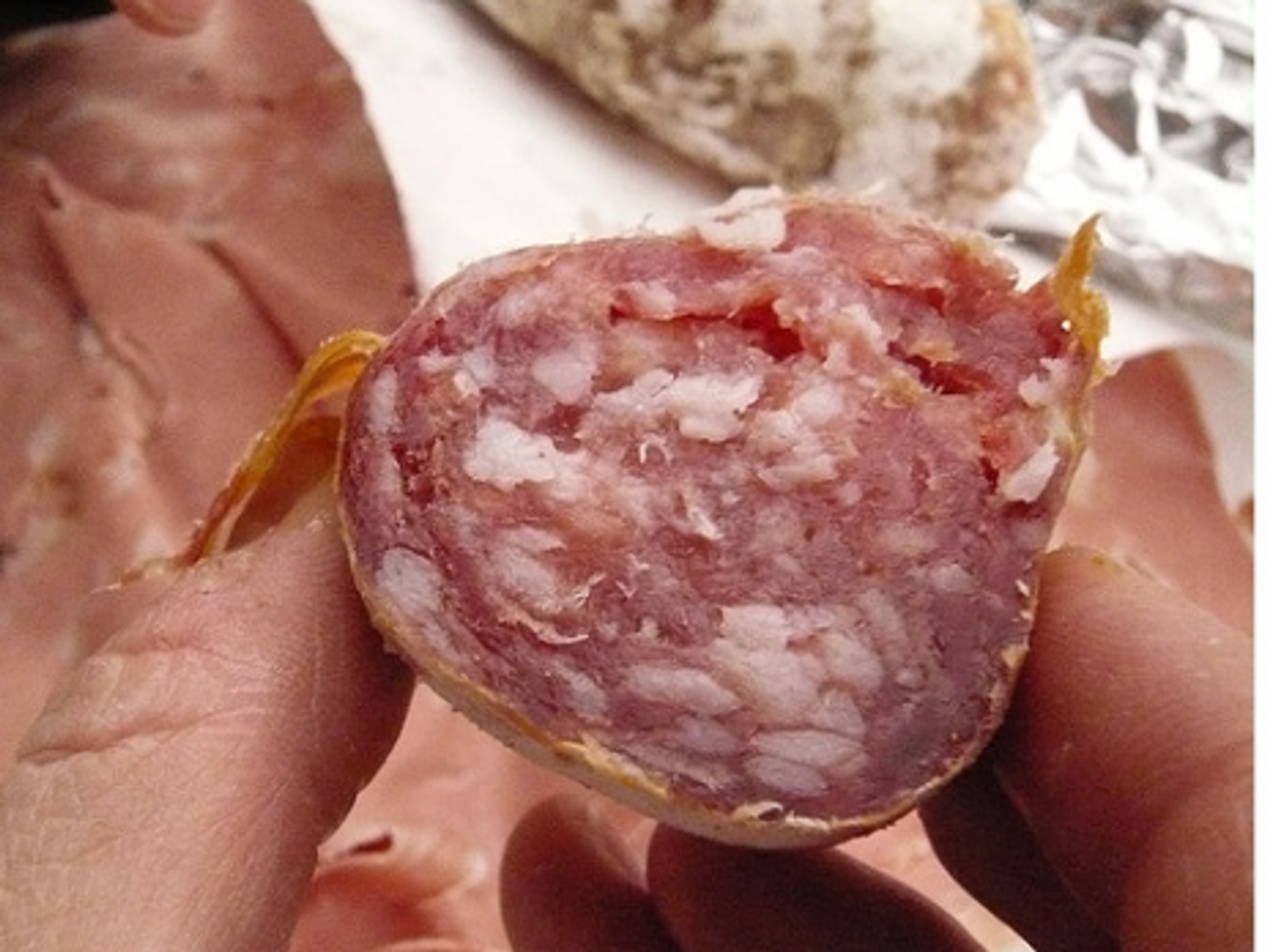 A cut of Bologna salame at the Tamburini delicatessen (mmchicago)
