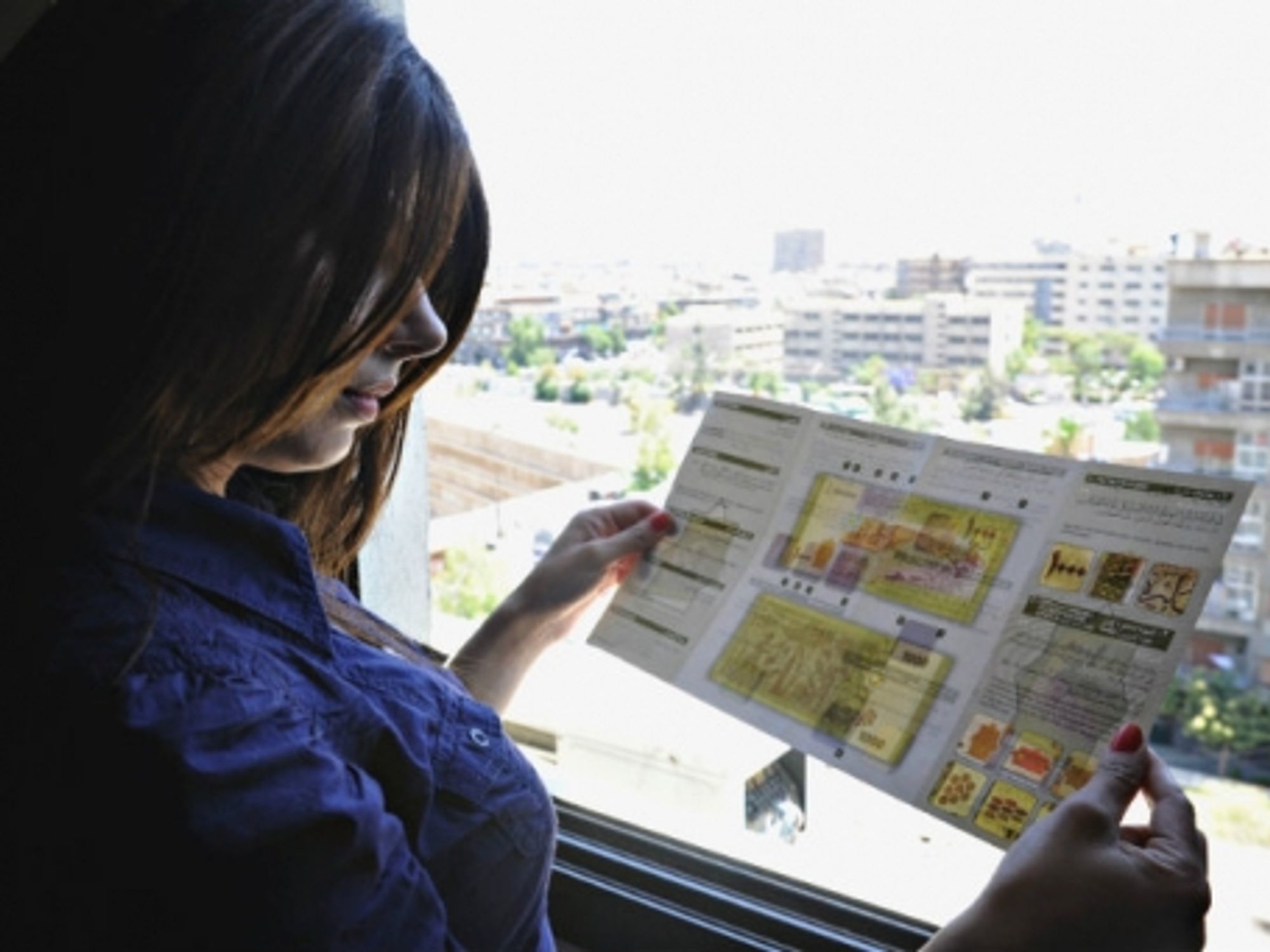 A Damascus woman reads a brochure about the new 1,000 Syrian Pounds bill issued last June.