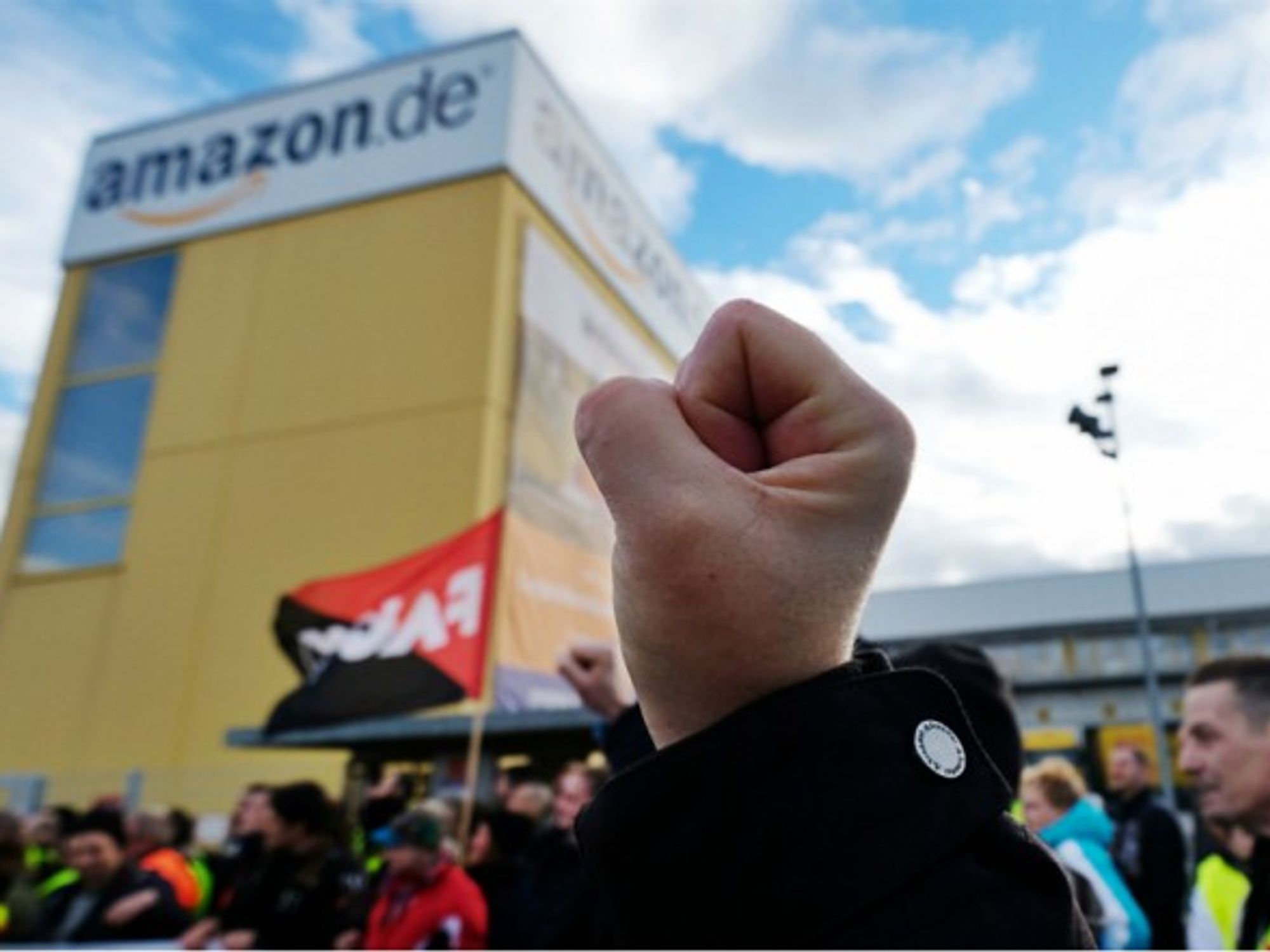 A demonstration on Black Friday in a local site of Amazon in Leipzig, Germany