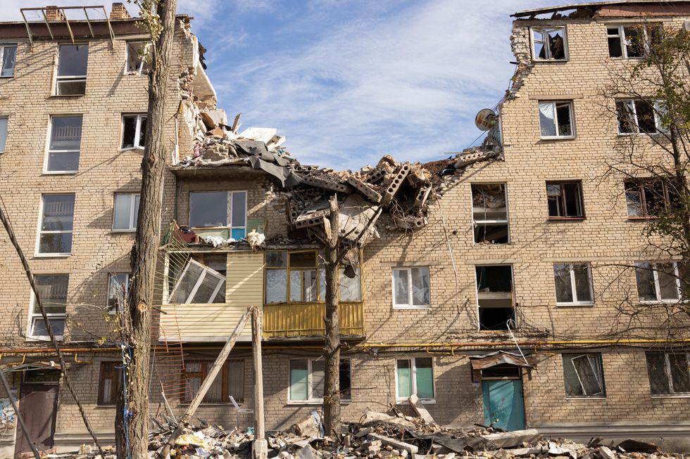A destroyed residential building after a Russian shelling in the city of Bakhmut.