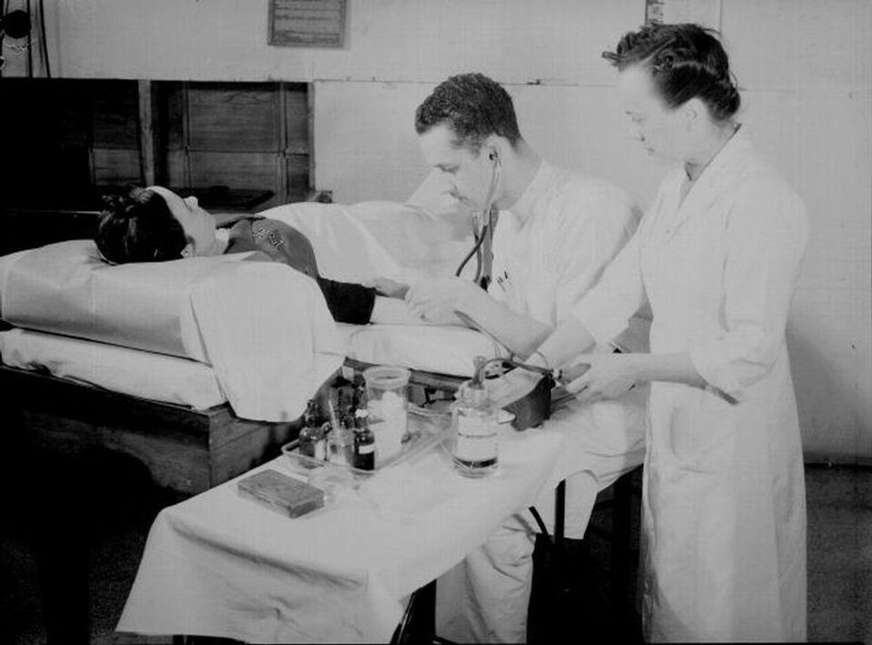 A doctor and a nurse at the Sainte-Justine Hospital in Montreal in 1946
