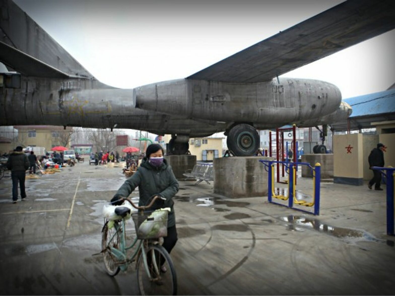 A fair under giant bombers in Binzhou in eastern China