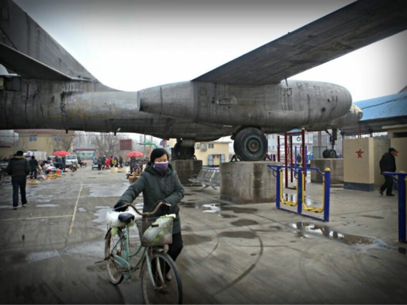 A fair under giant bombers in Binzhou in eastern China