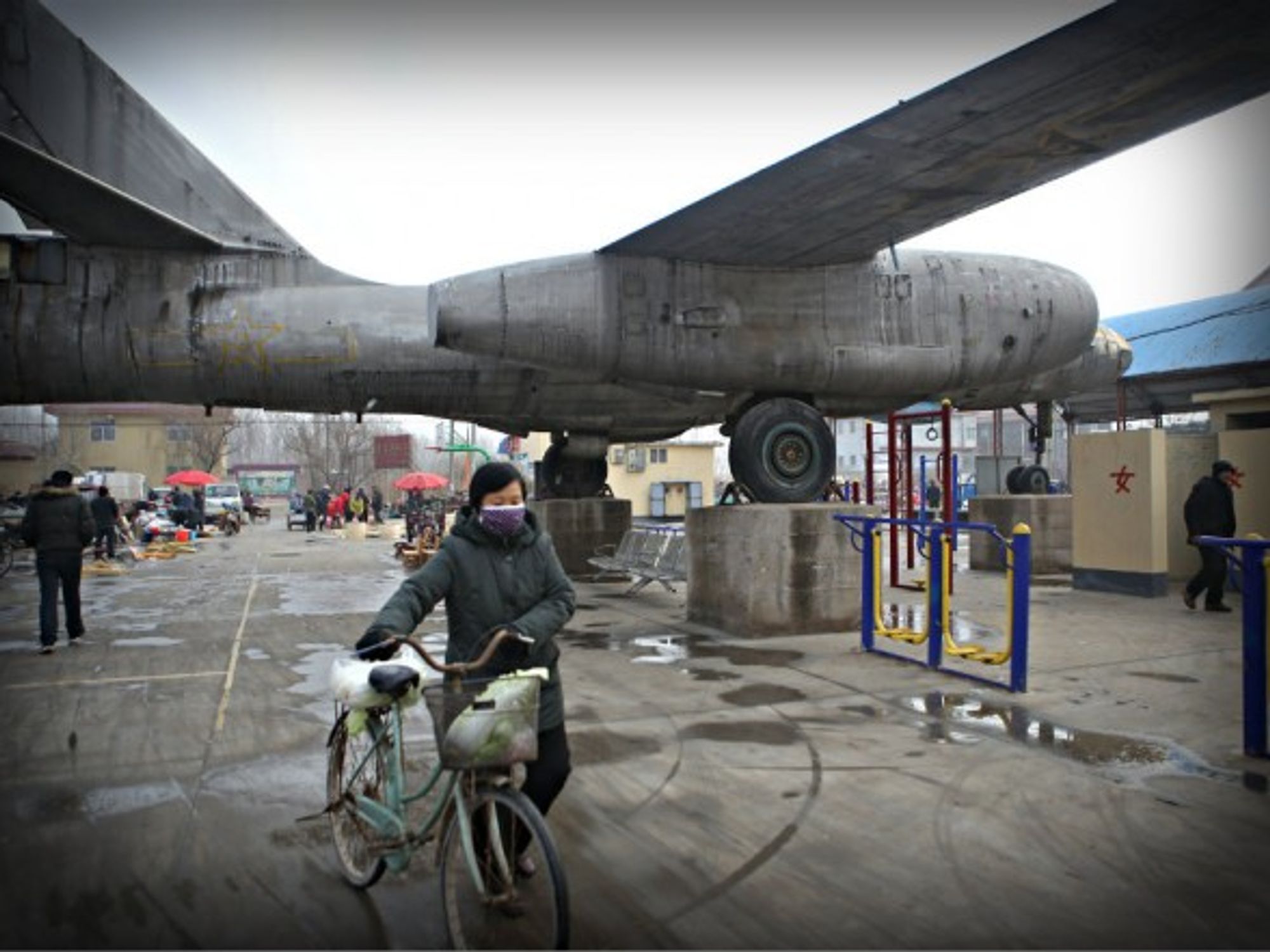 A fair under giant bombers in Binzhou in eastern China