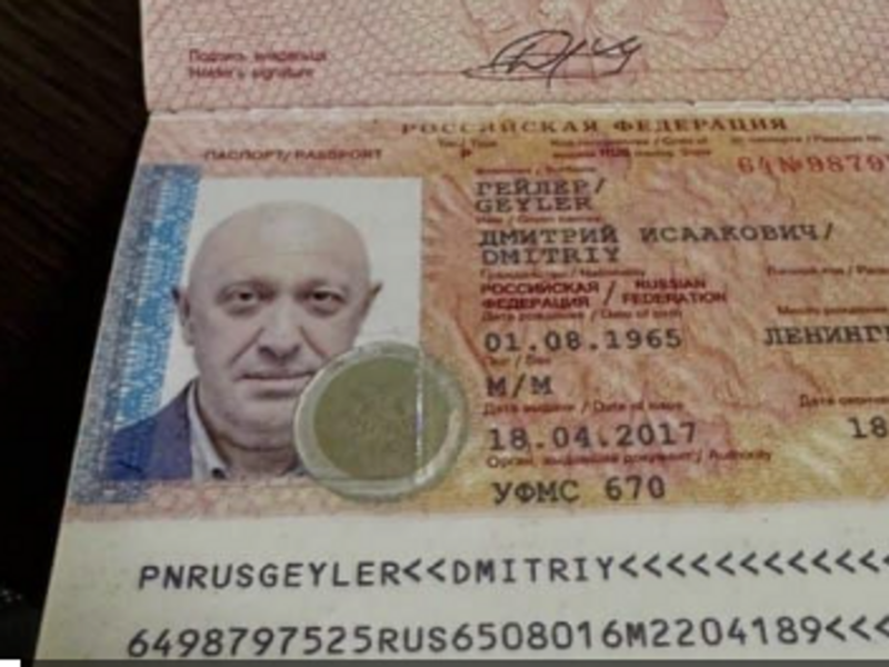 A fake passport belonging to Wagner leader Yevgeny Prigozhin