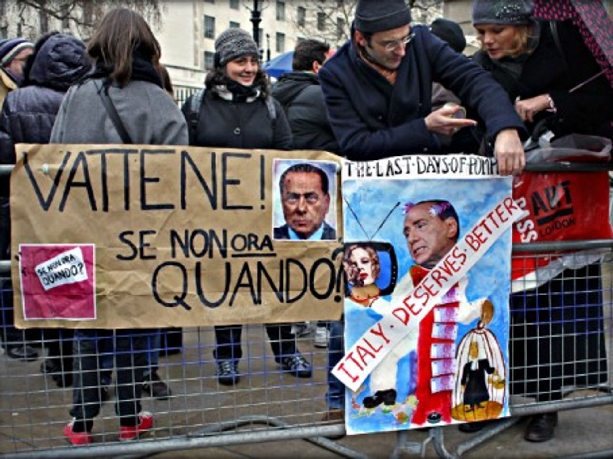 A February 2013 protest against Silvio Berlusconi in London