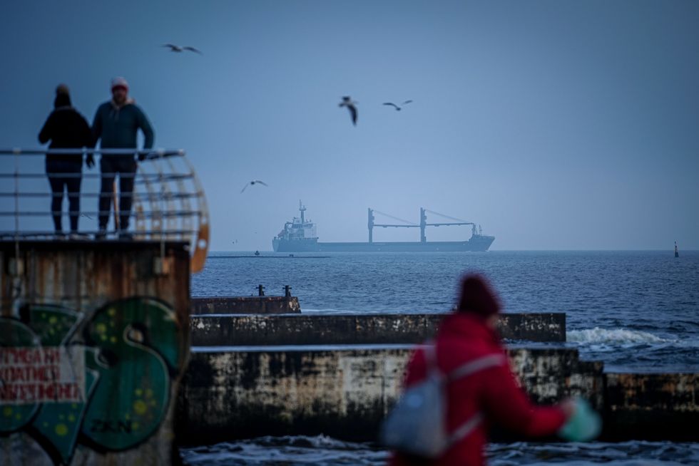 A freighter leaving the port of Odessa in the Black Sea.