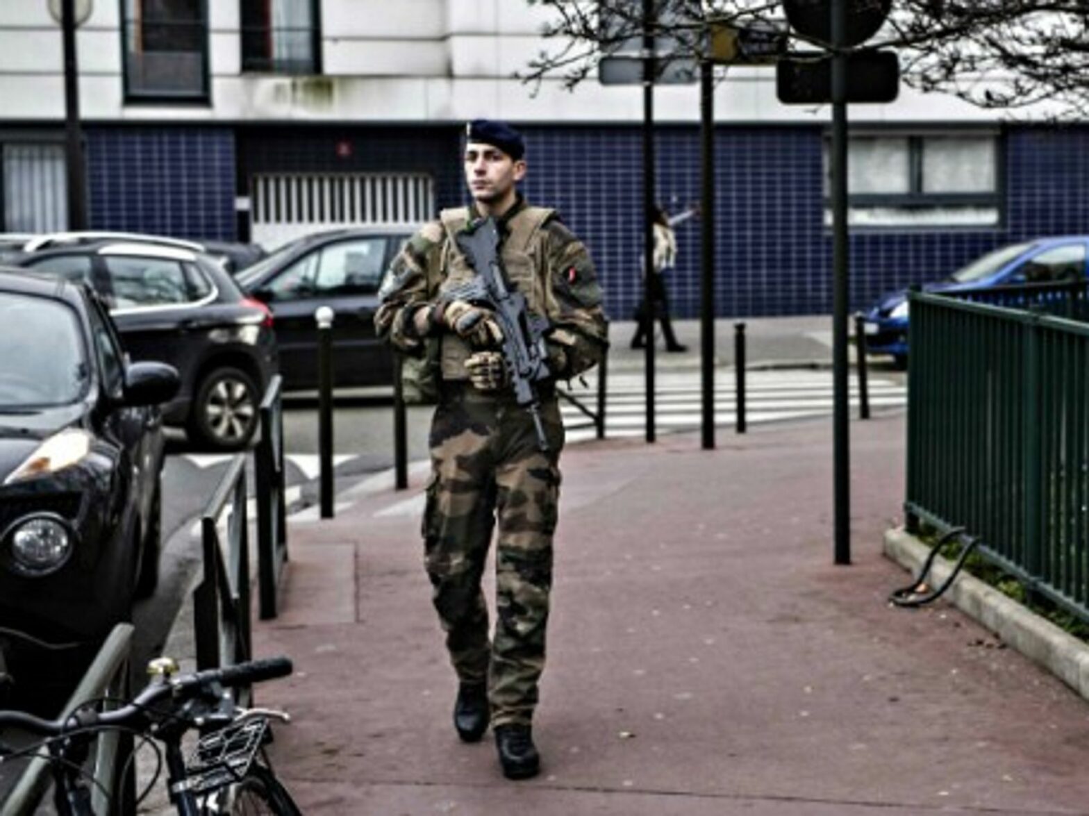 A French soldier on patrol in Paris in January