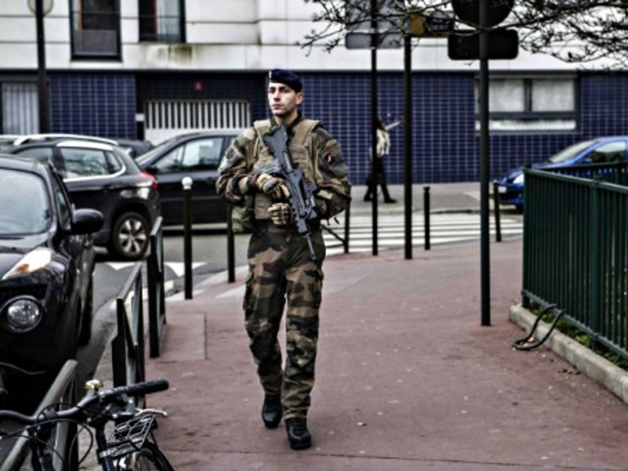 A French soldier on patrol in Paris in January