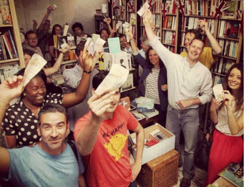 A friendly mob at 'Pages of Hackney' bookstore