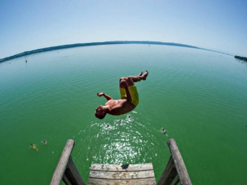 A German daredevil enjoys the wave of warm weather that hit most of Europe on Monday.