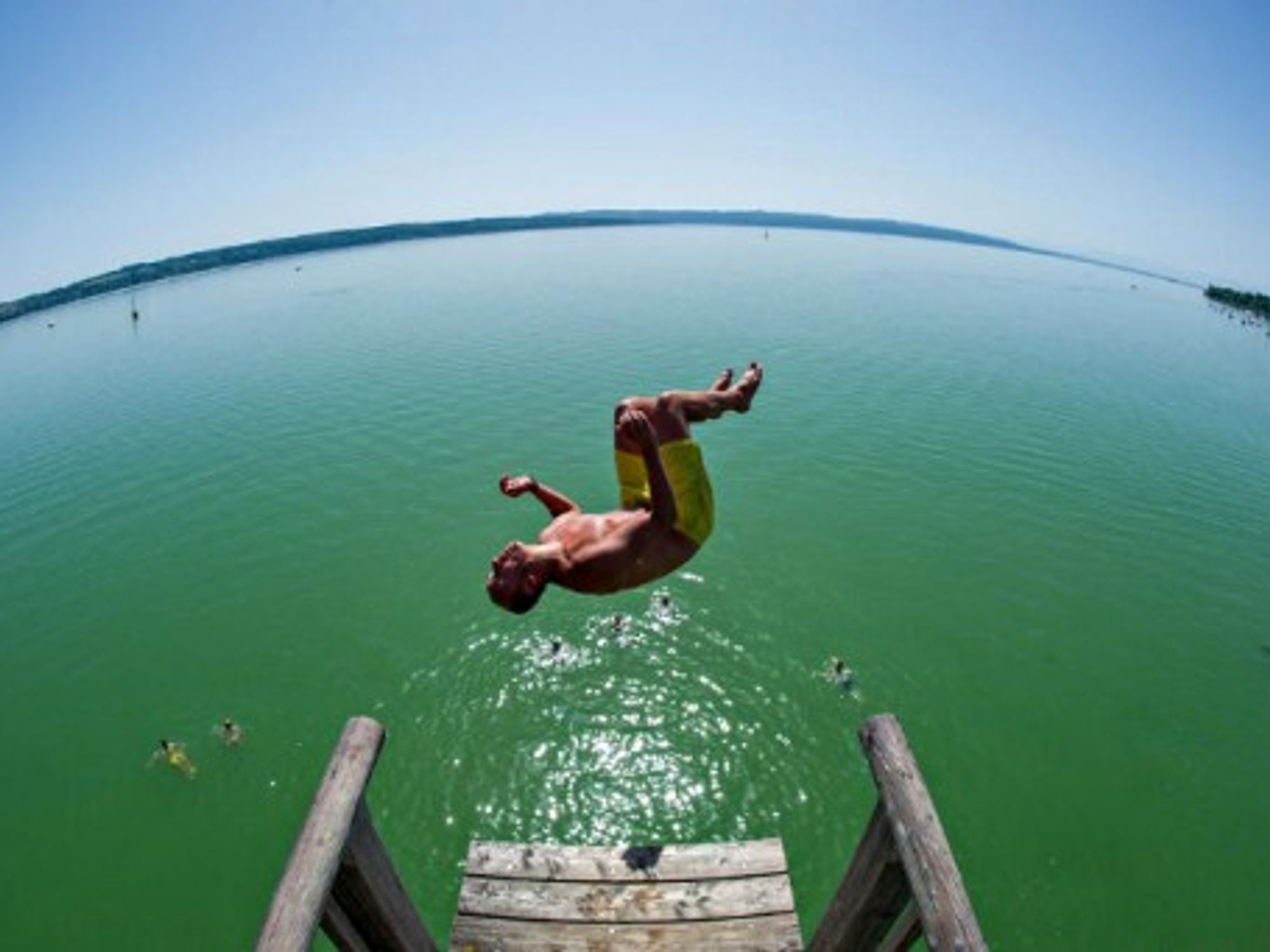A German daredevil enjoys the wave of warm weather that hit most of Europe on Monday.