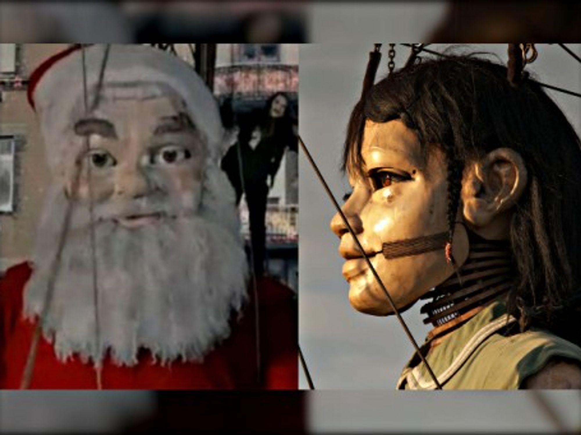 A giant Santa in Coca-Cola's "Open Happiness" TV ad; and one of the Royal de Luxe giant puppets.