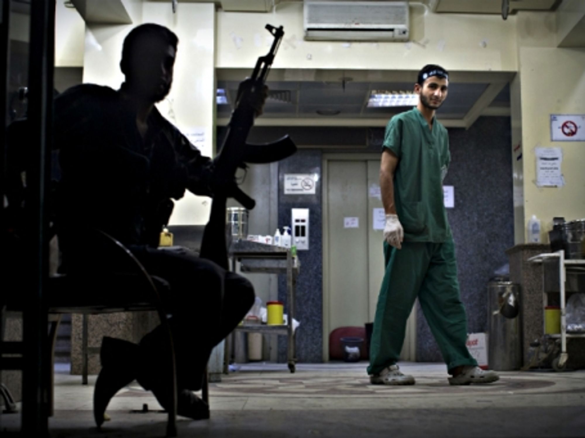 A gunman inside a hospital in Aleppo, Syria