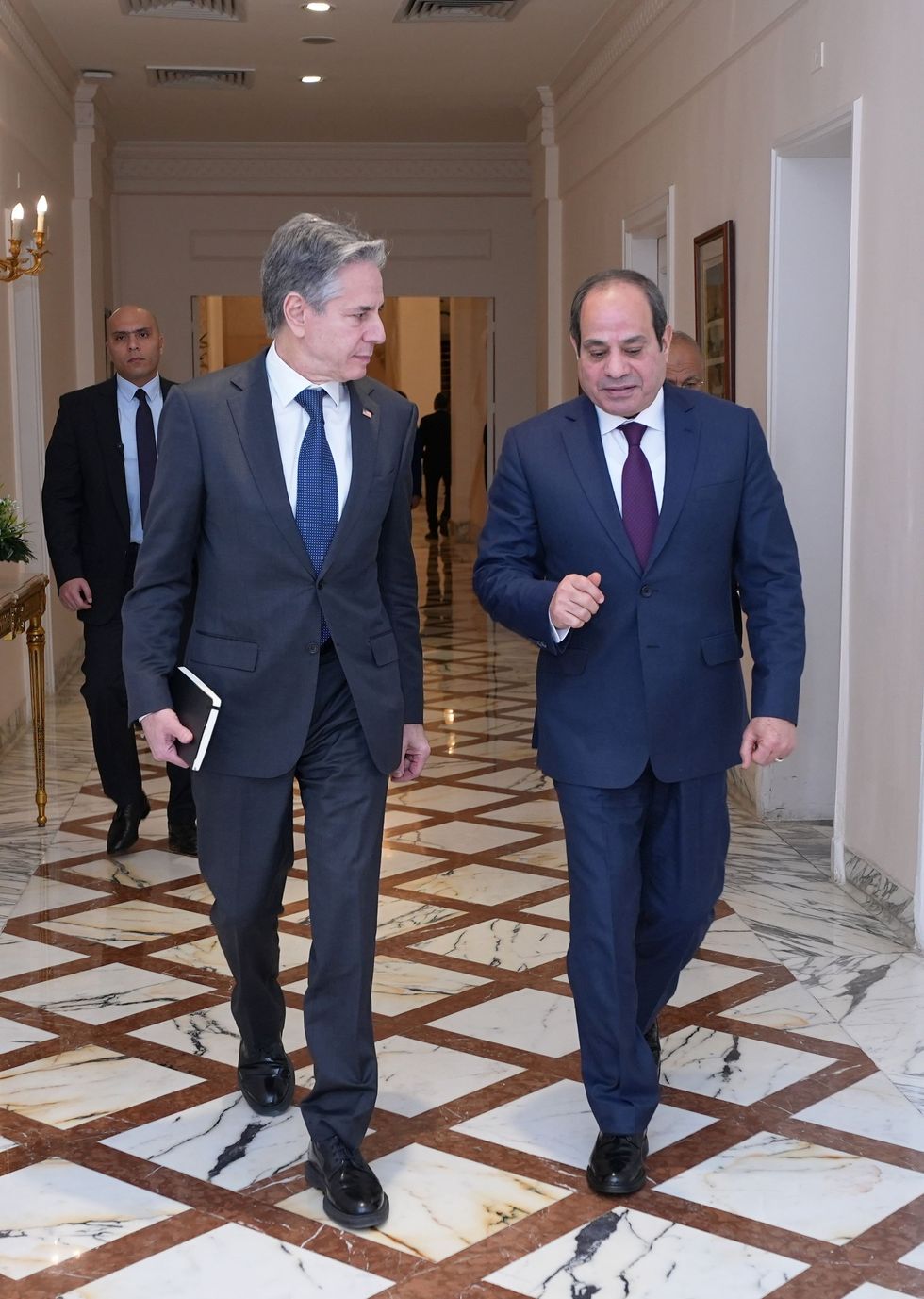 A handout photo made available by the Egyptian Presidency shows Egyptian President Abdel Fattah al-Sisi (R) meeting with United States Secretary of State Antony Blinken during his visit to Cairo, Egypt.