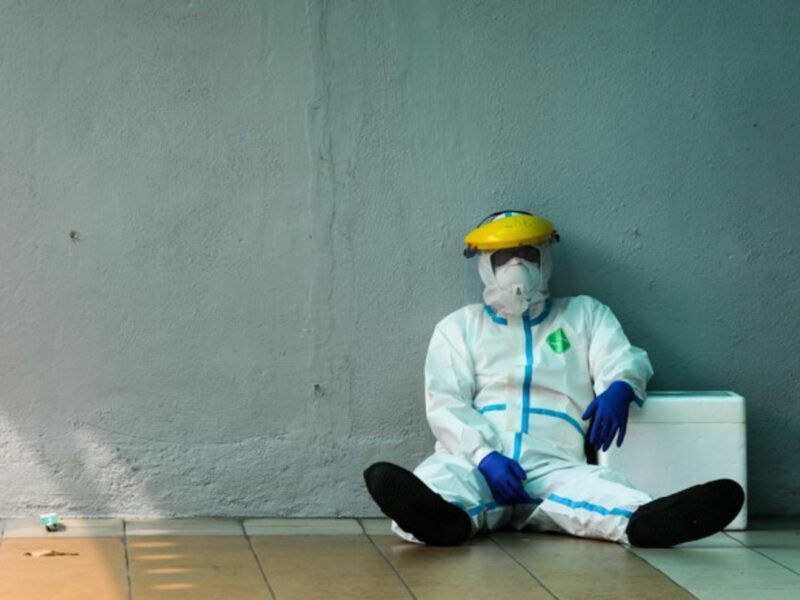 A health worker taking a break