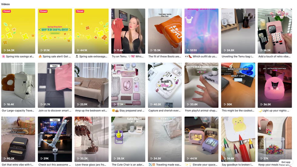 A look at Temu's TikTok account